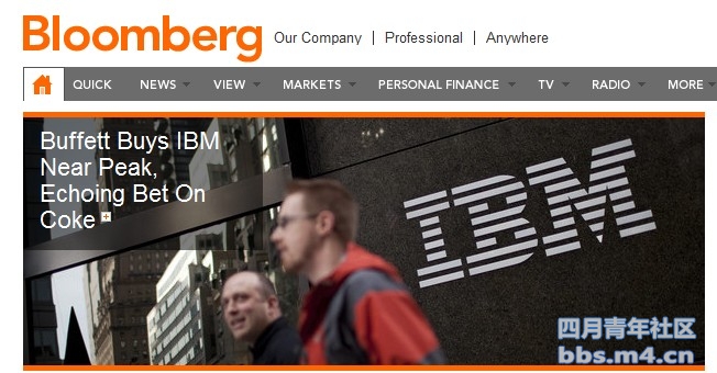 Buffett Buys IBM Near Peak, Echoing Bet on CokeQ.jpg