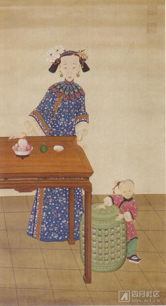 7《孝全成皇后便装像》轴，描绘其与幼女后宫生活之情况2.JPG
