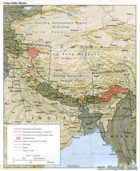印度出版的中印边界地图 红色部分为领土争议地区.jpg