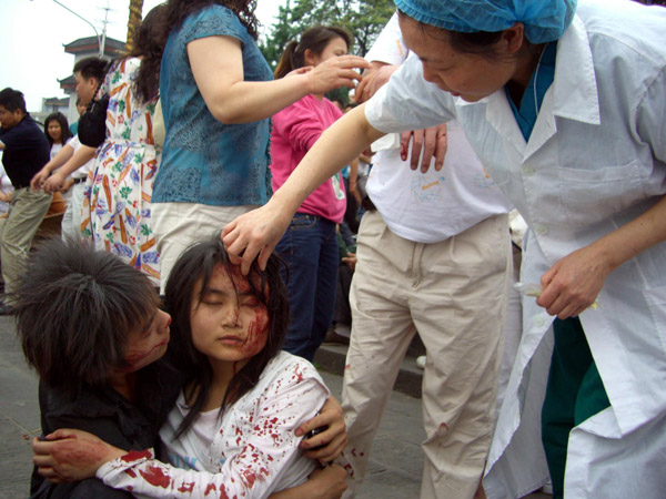 A girl is accepting medical check
