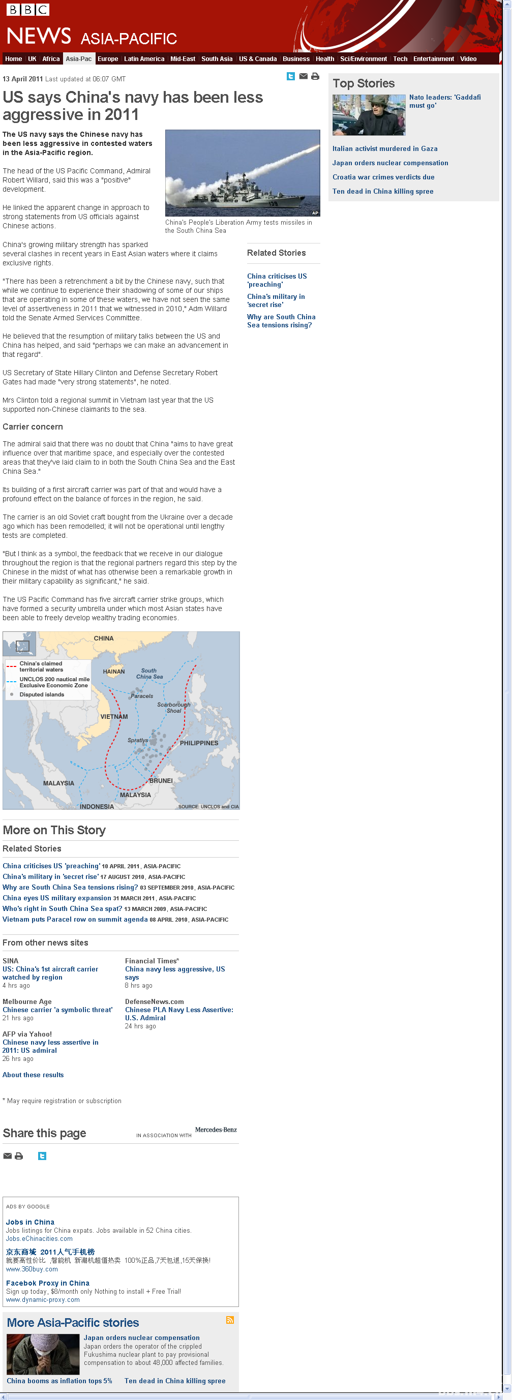 BBC News - US says China\'s navy has been less aggressive in 2011.png